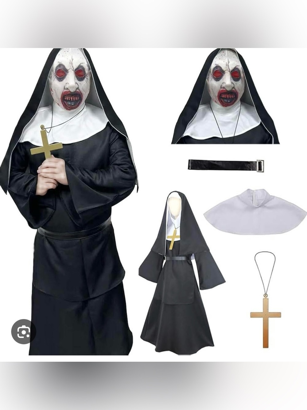 Woikmoe The Nun Costume Black Long Sleeve Nun Dress With Nun Mask - Size 2XL